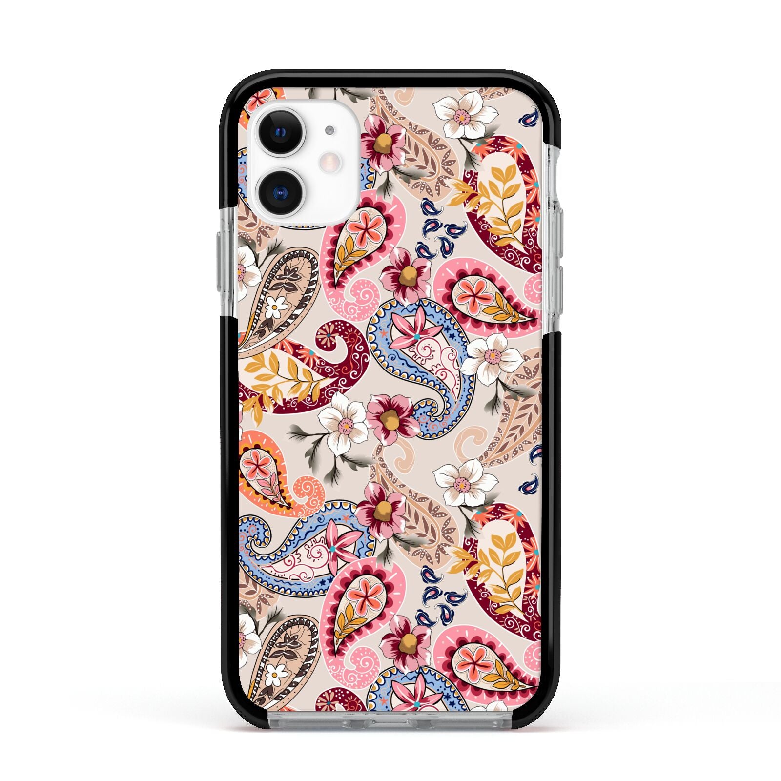 Paisley Cashmere Flowers Apple iPhone 11 in White with Black Impact Case