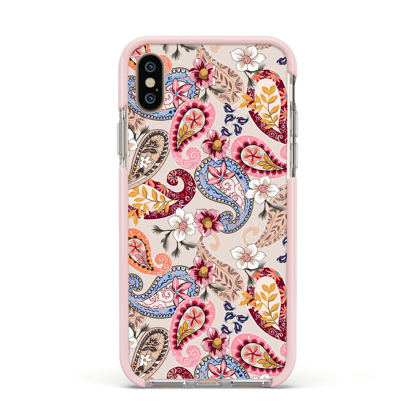 Paisley Cashmere Flowers Apple iPhone Xs Impact Case Pink Edge on Gold Phone
