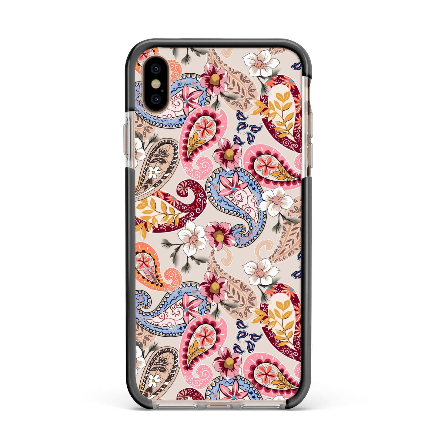 Paisley Cashmere Flowers Apple iPhone Xs Max Impact Case Black Edge on Gold Phone