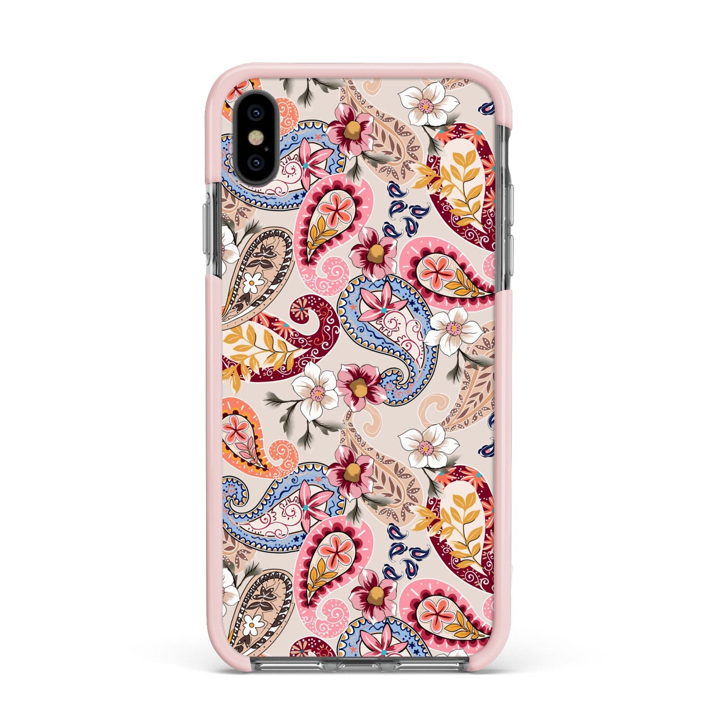 Paisley Cashmere Flowers Apple iPhone Xs Max Impact Case Pink Edge on Black Phone