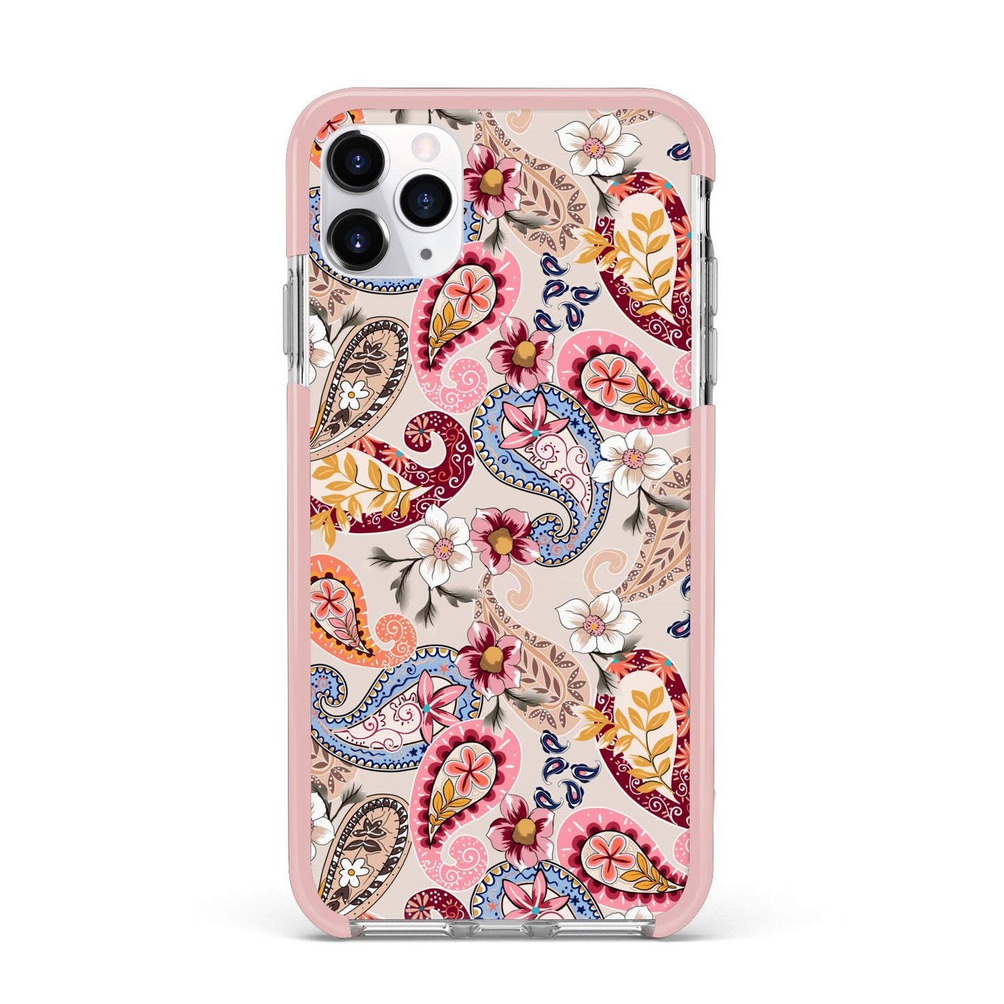 Paisley Cashmere Flowers iPhone 11 Pro Max Impact Pink Edge Case