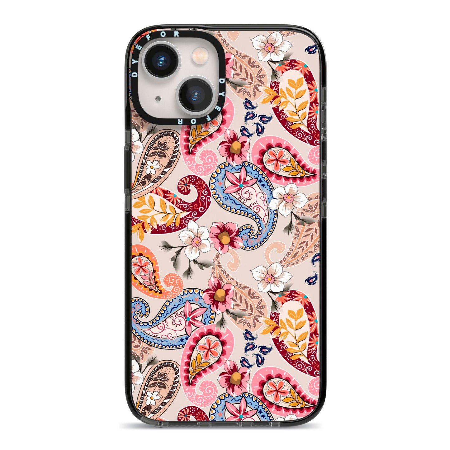 Paisley Cashmere Flowers iPhone 13 Black Impact Case on Silver phone