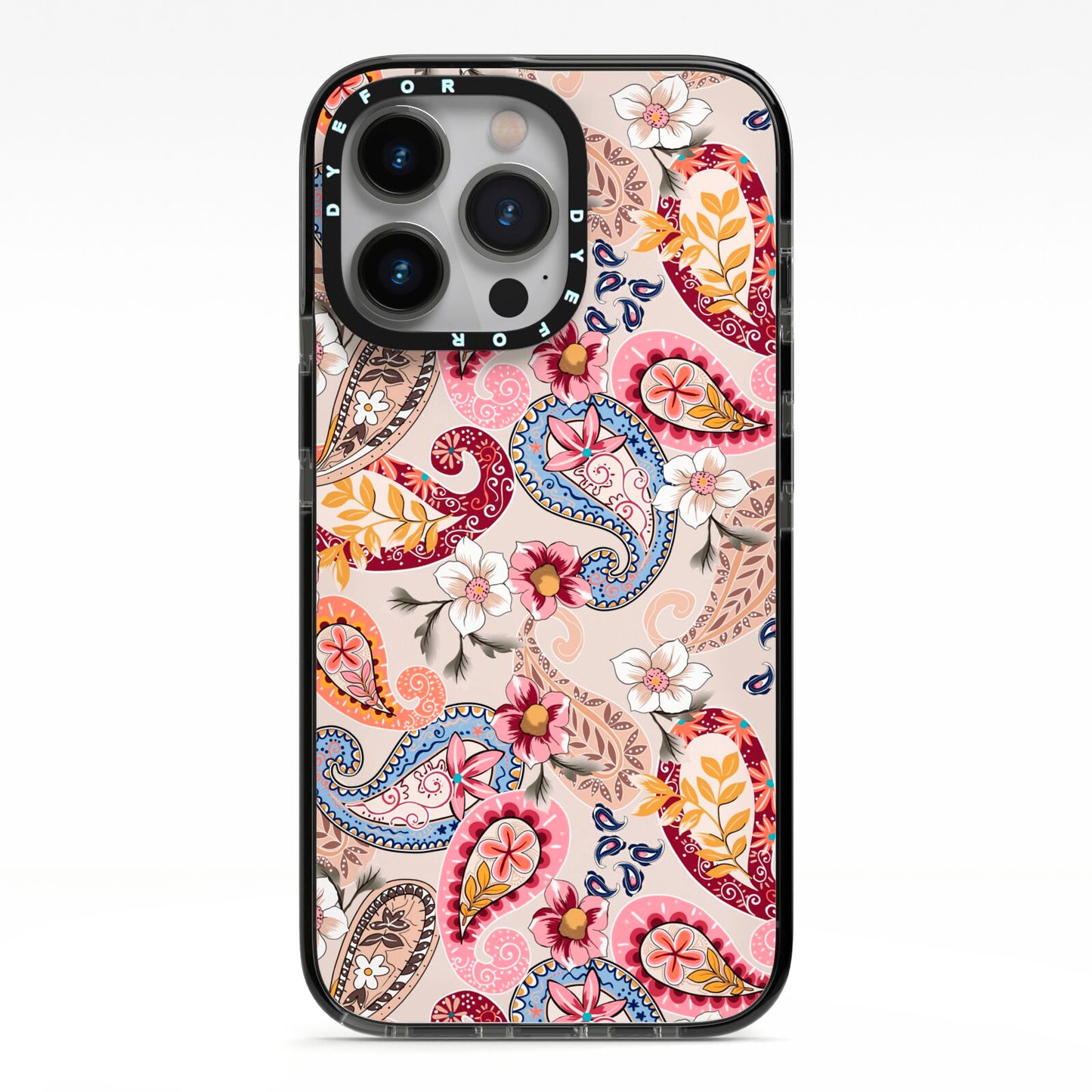 Paisley Cashmere Flowers iPhone 13 Pro Black Impact Case on Silver phone