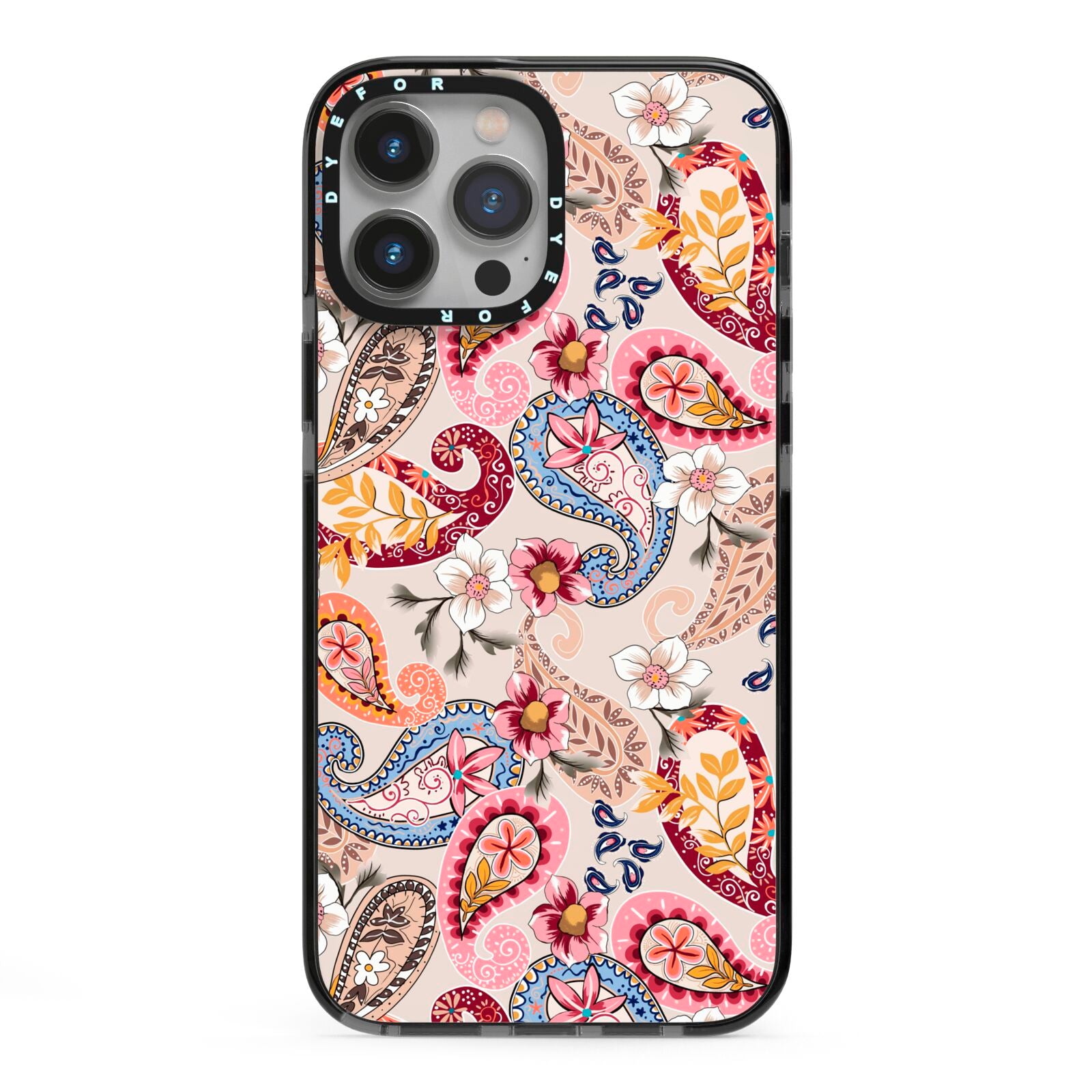 Paisley Cashmere Flowers iPhone 13 Pro Max Black Impact Case on Silver phone