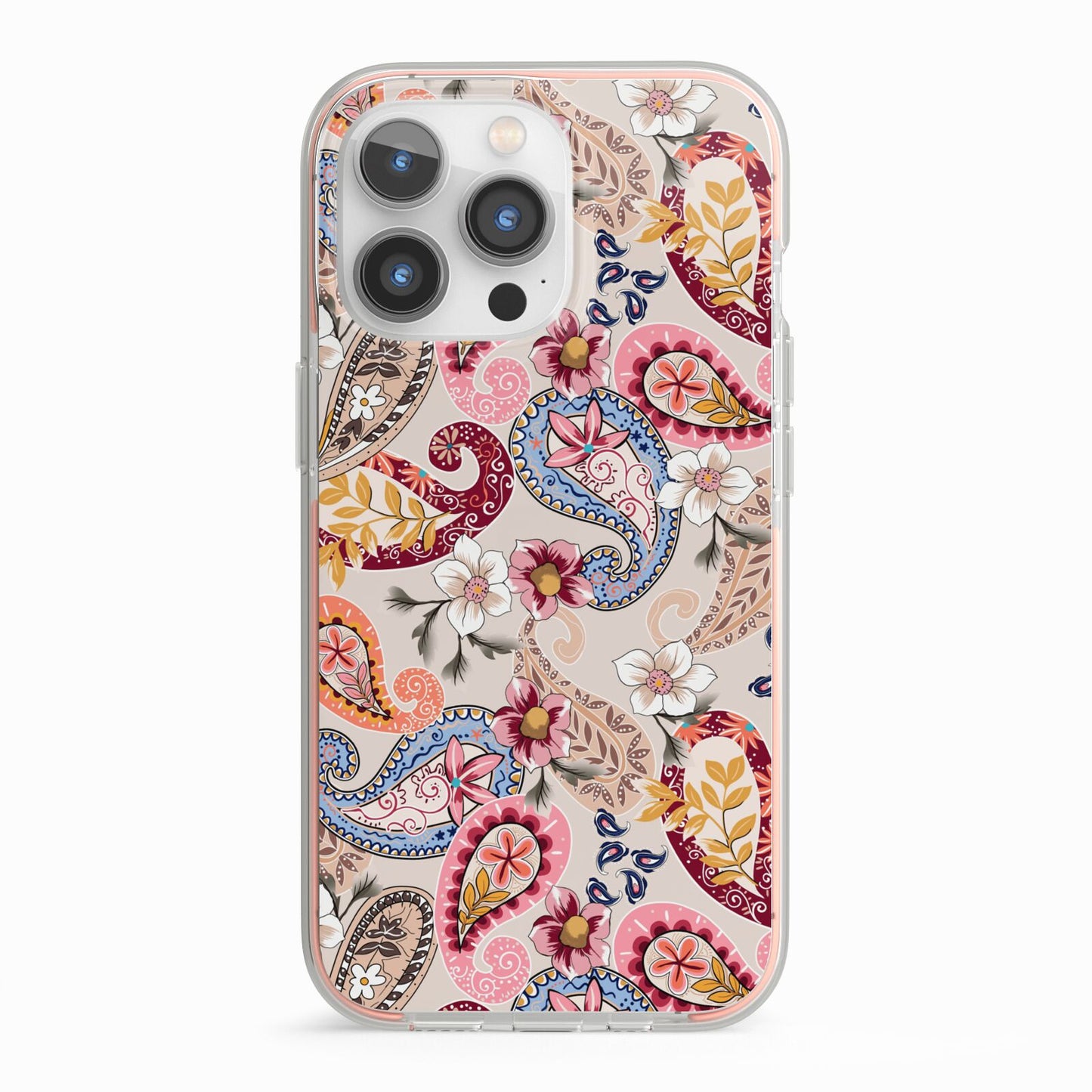 Paisley Cashmere Flowers iPhone 13 Pro TPU Impact Case with Pink Edges