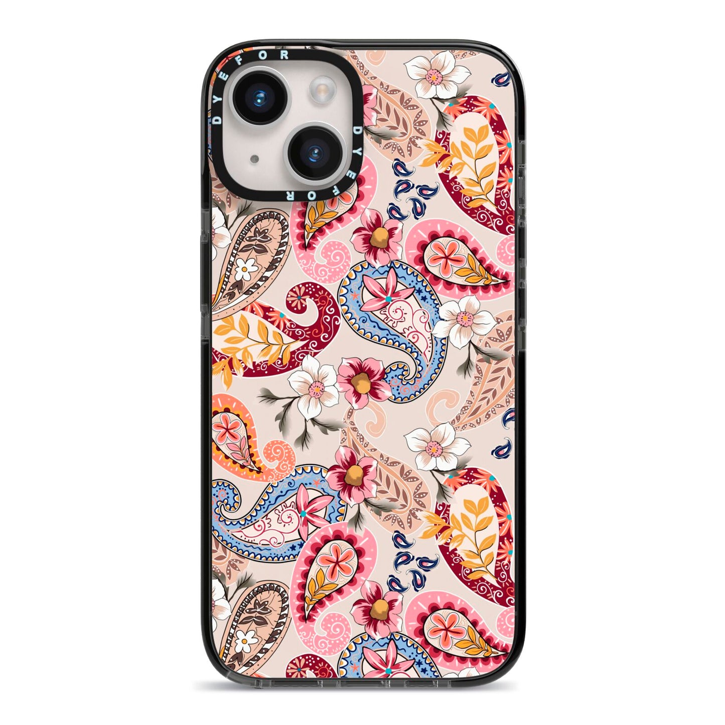 Paisley Cashmere Flowers iPhone 14 Black Impact Case on Silver phone