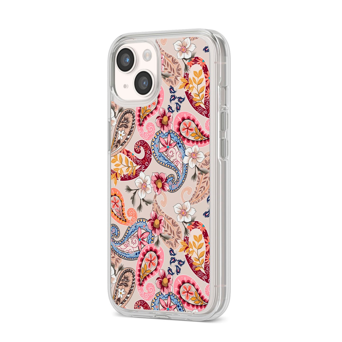 Paisley Cashmere Flowers iPhone 14 Clear Tough Case Starlight Angled Image