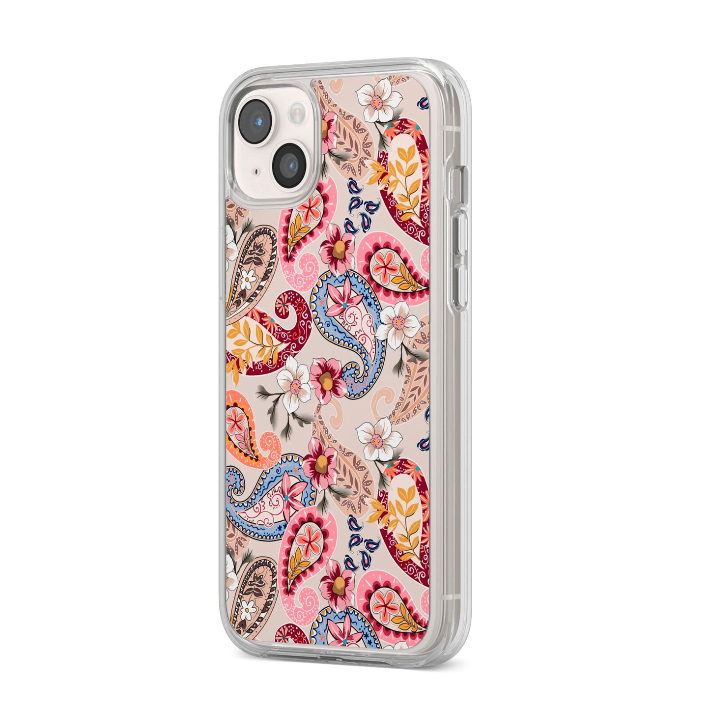 Paisley Cashmere Flowers iPhone 14 Plus Clear Tough Case Starlight Angled Image