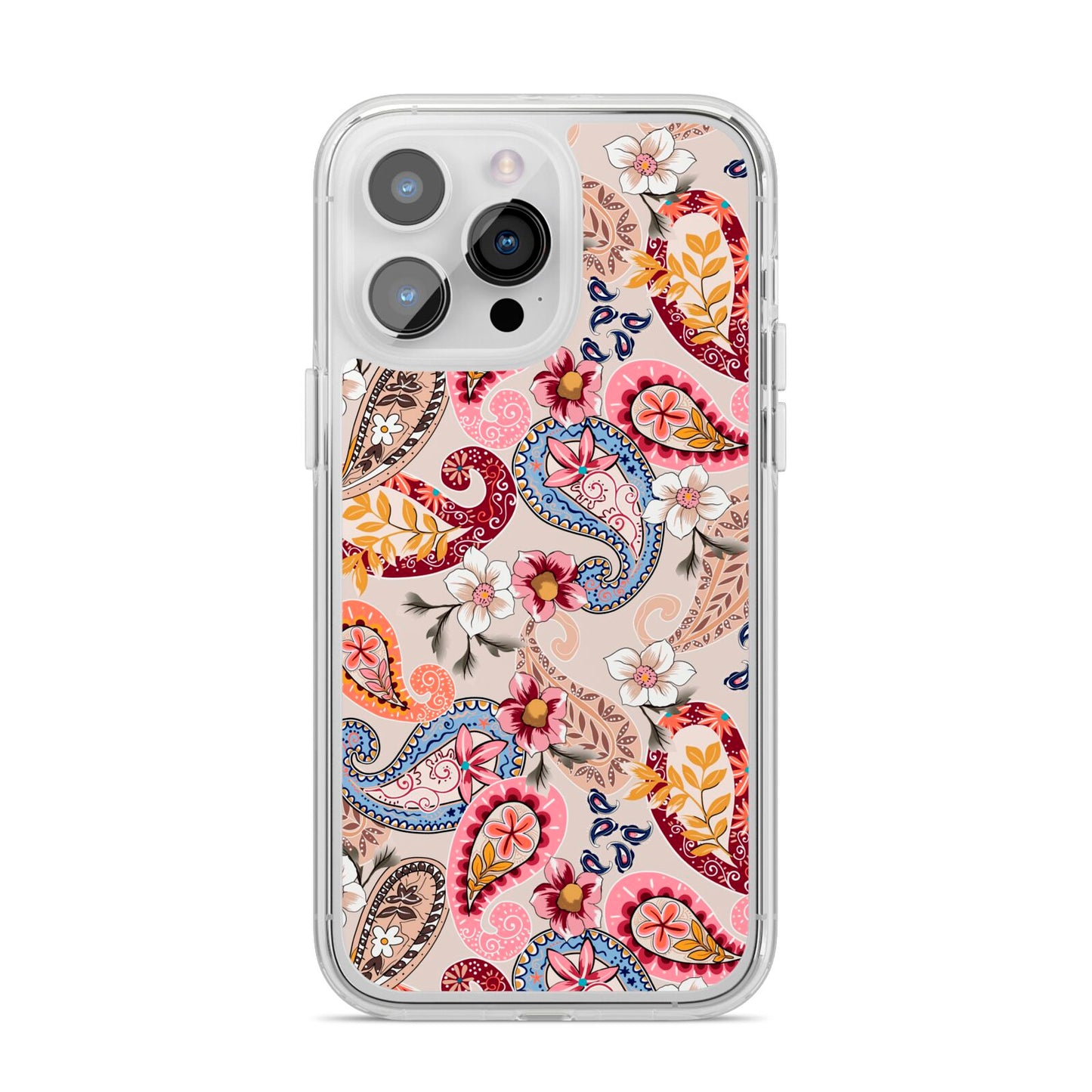 Paisley Cashmere Flowers iPhone 14 Pro Max Clear Tough Case Silver