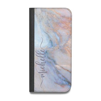 Pale Blue And Pink Marble Vegan Leather Flip Samsung Case