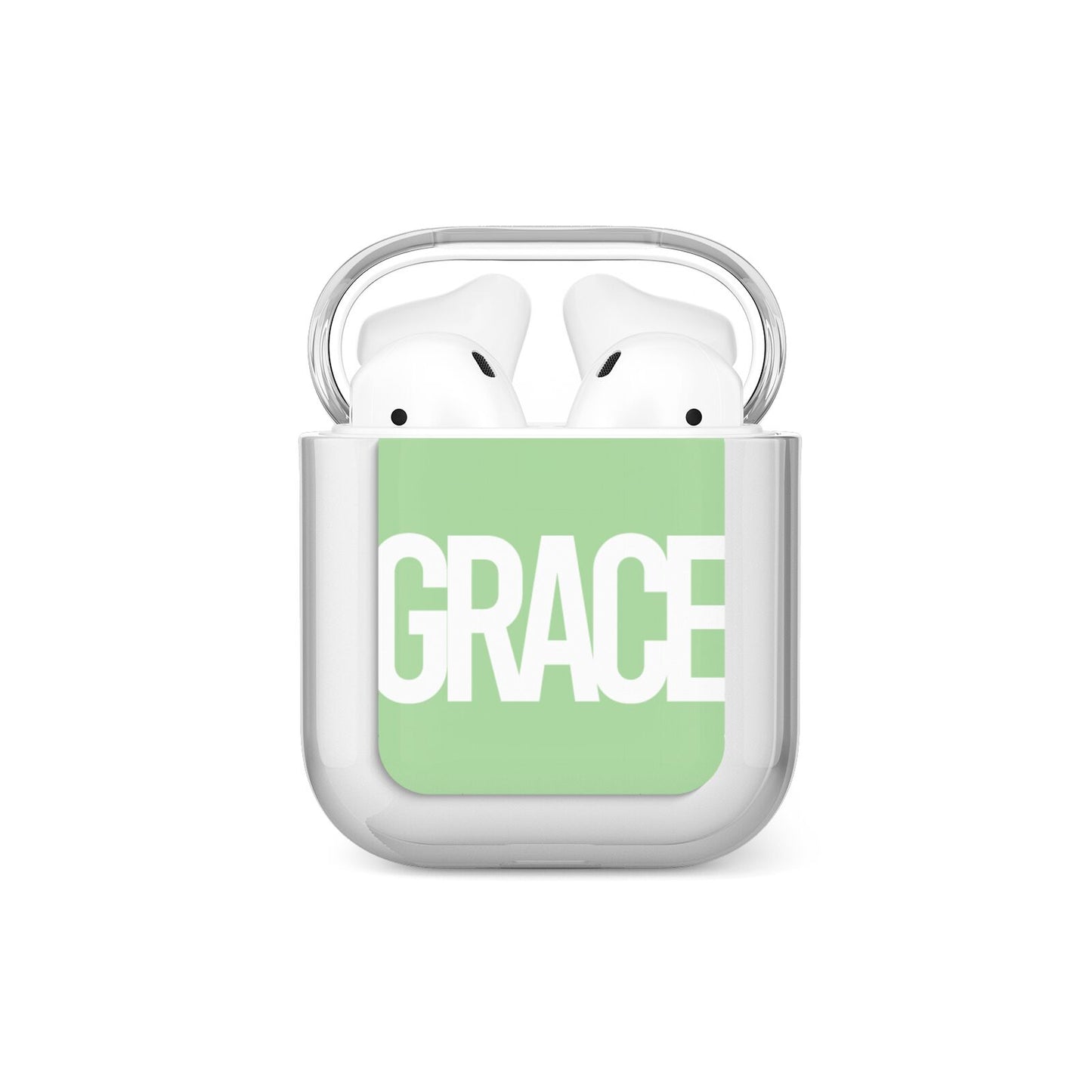 Pale Green with Bold White Text AirPods Case