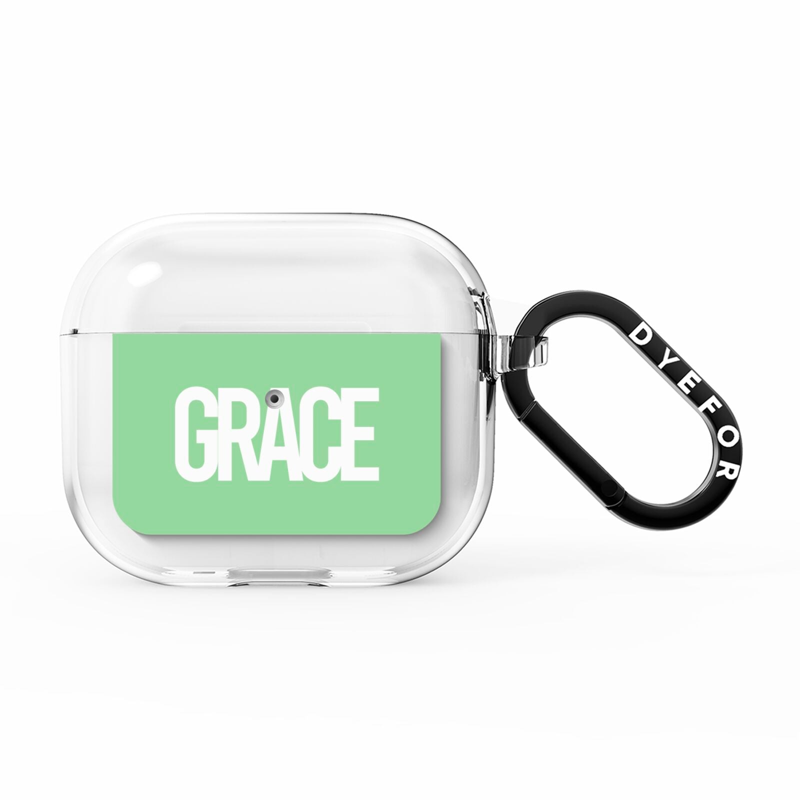 Pale Green with Bold White Text AirPods Clear Case 3rd Gen