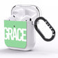 Pale Green with Bold White Text AirPods Clear Case Side Image