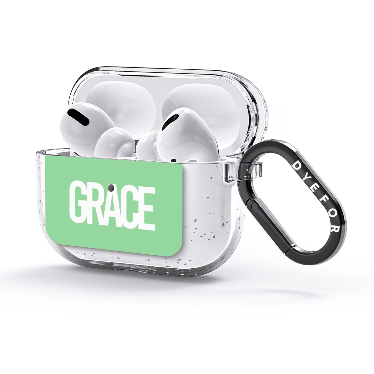 Pale Green with Bold White Text AirPods Glitter Case 3rd Gen Side Image