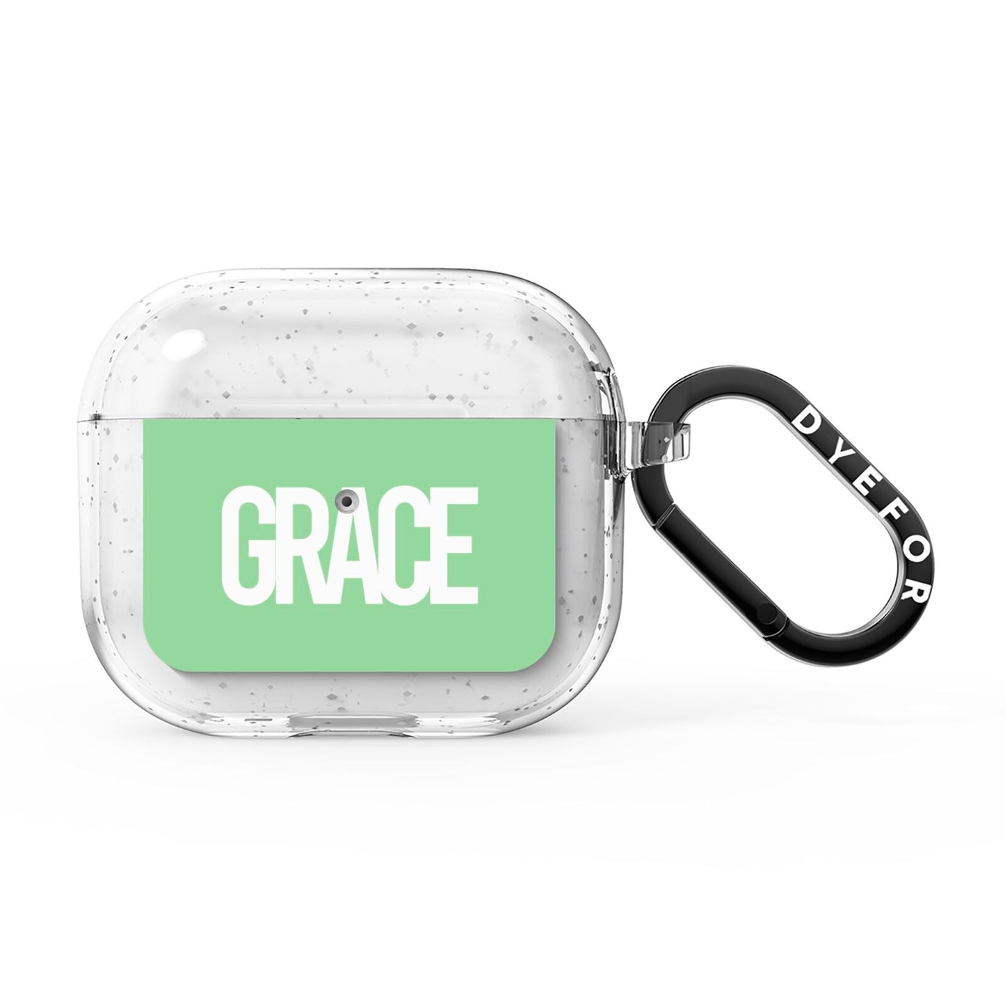 Pale Green with Bold White Text AirPods Glitter Case 3rd Gen