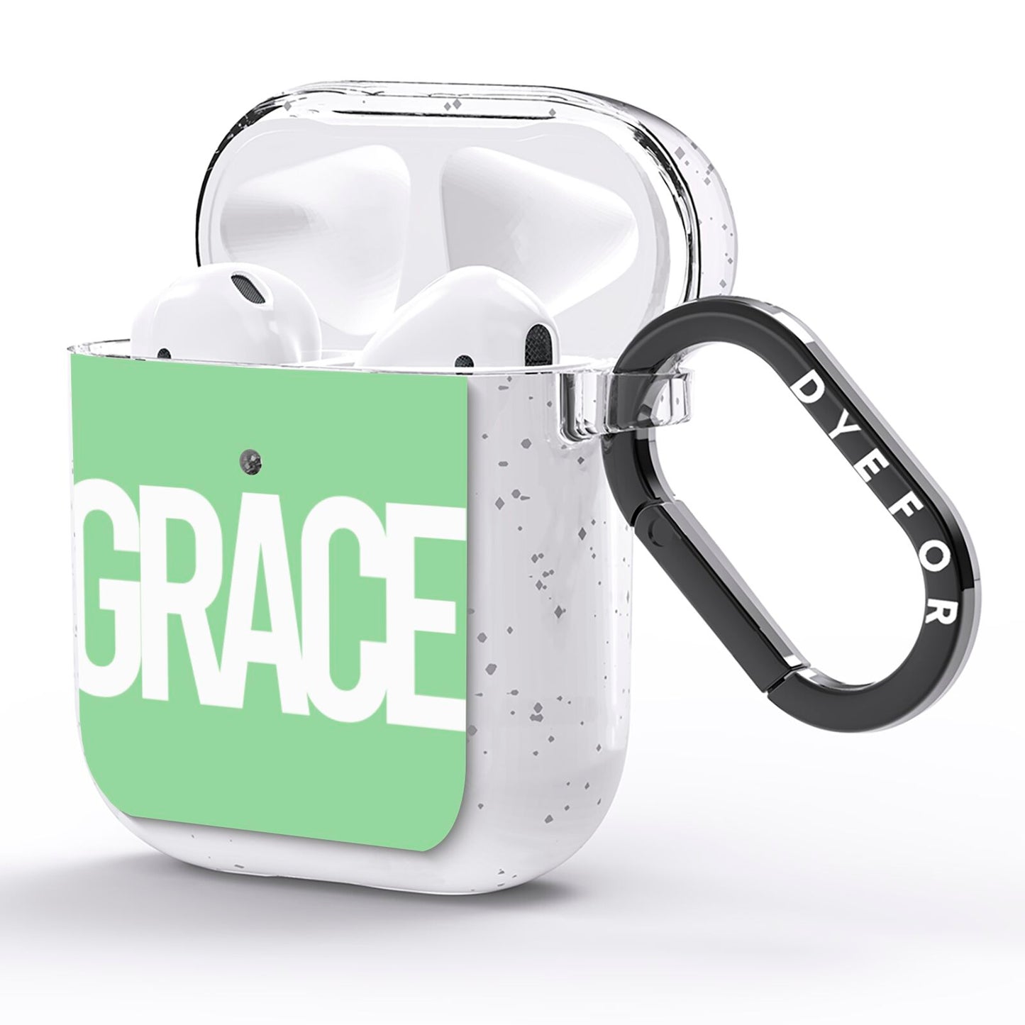 Pale Green with Bold White Text AirPods Glitter Case Side Image