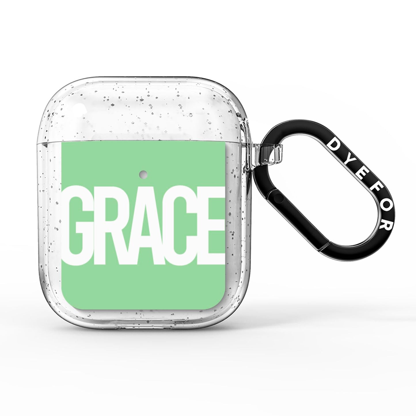 Pale Green with Bold White Text AirPods Glitter Case