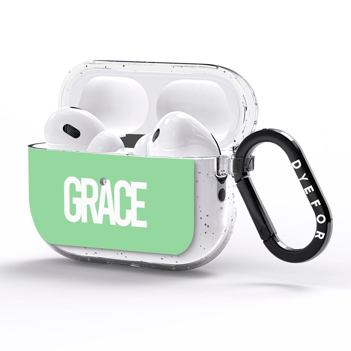 Pale Green with Bold White Text AirPods Pro Glitter Case Side Image