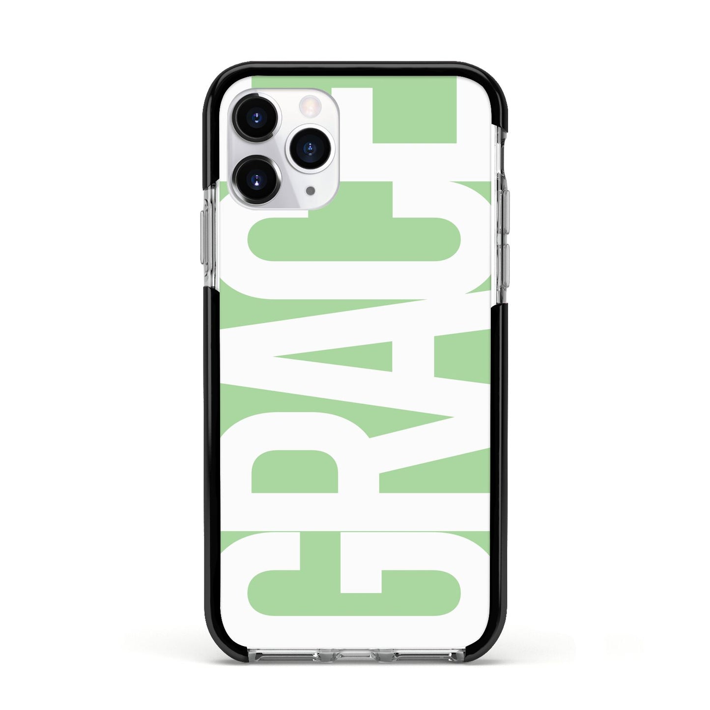 Pale Green with Bold White Text Apple iPhone 11 Pro in Silver with Black Impact Case