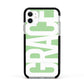 Pale Green with Bold White Text Apple iPhone 11 in White with Black Impact Case