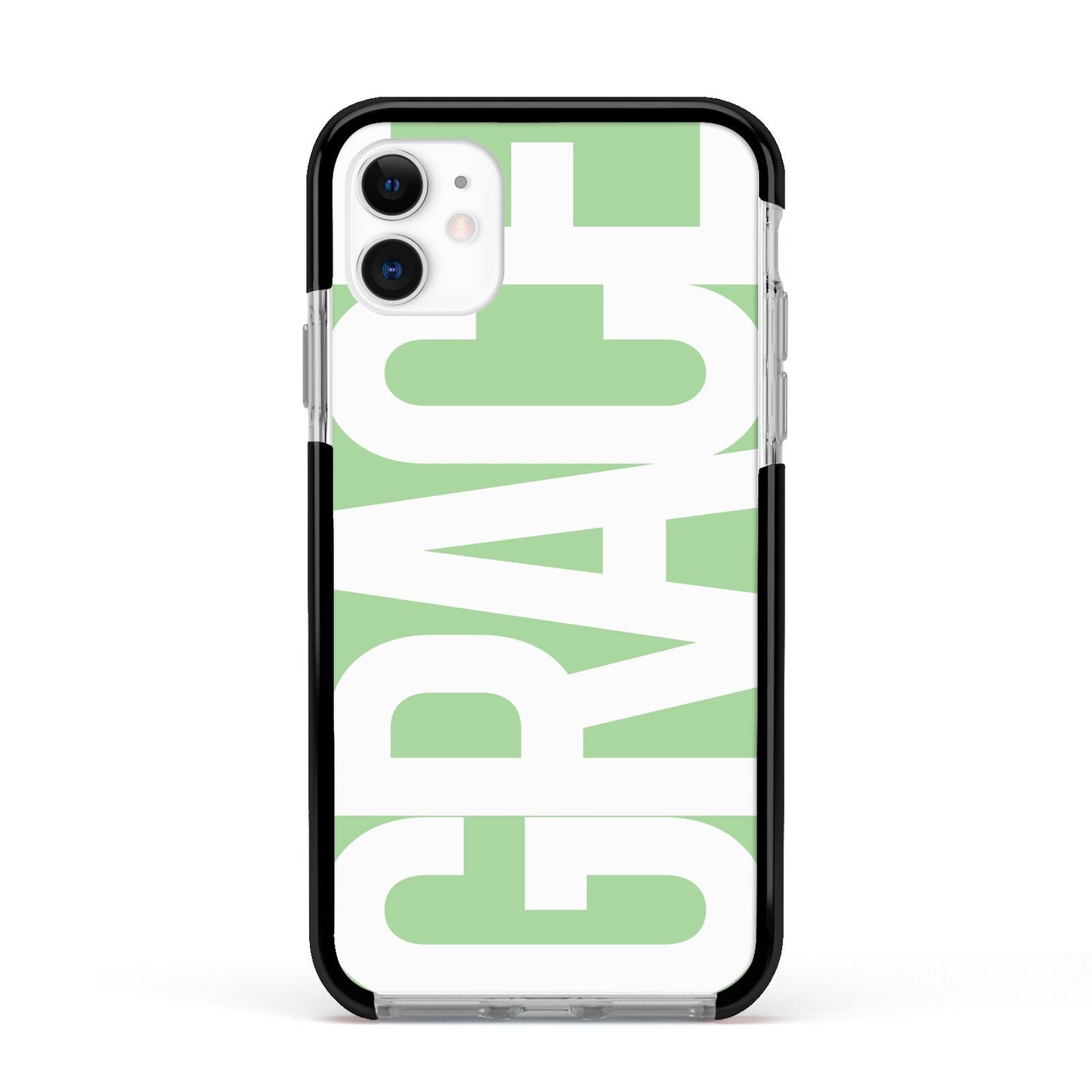 Pale Green with Bold White Text Apple iPhone 11 in White with Black Impact Case
