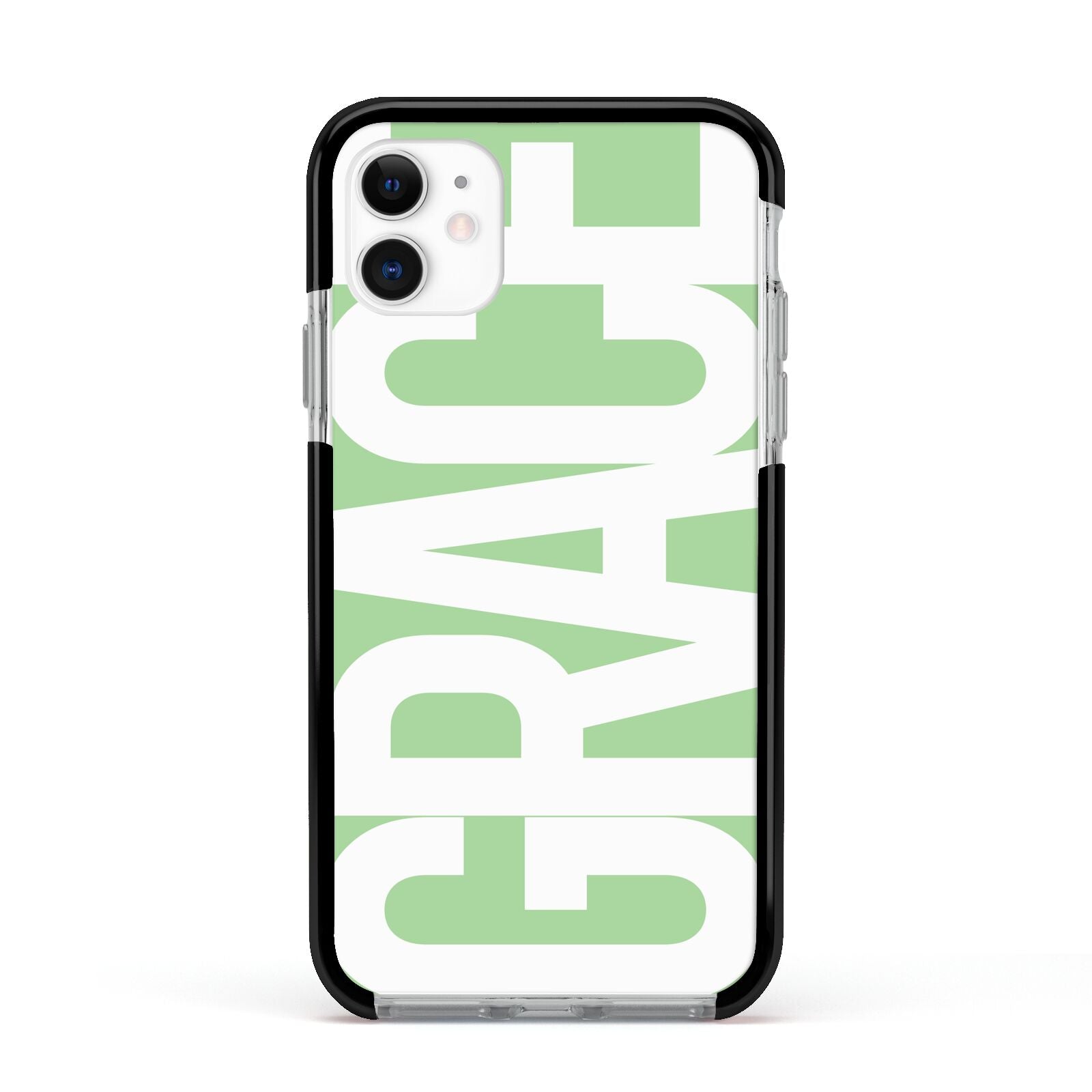Pale Green with Bold White Text Apple iPhone 11 in White with Black Impact Case
