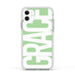 Pale Green with Bold White Text Apple iPhone 11 in White with White Impact Case