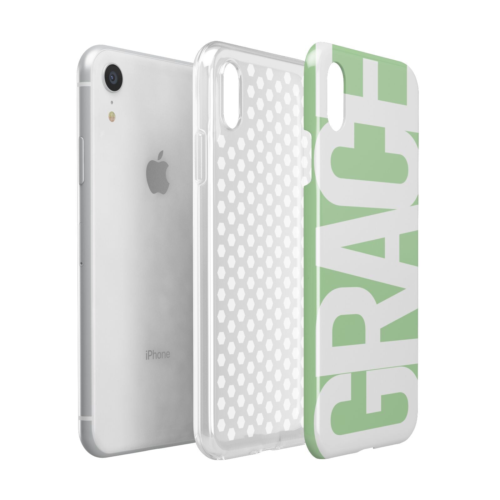 Pale Green with Bold White Text Apple iPhone XR White 3D Tough Case Expanded view