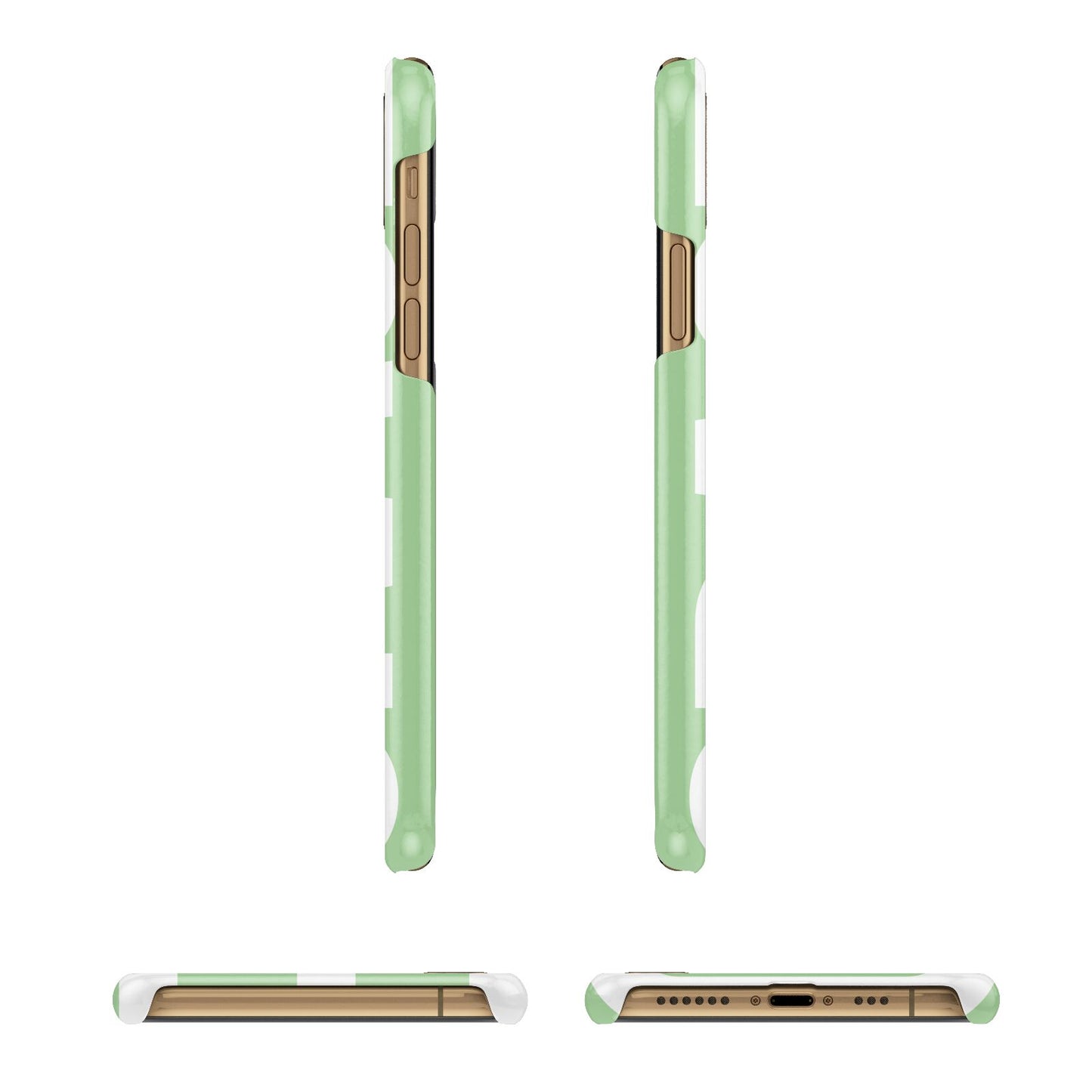 Pale Green with Bold White Text Apple iPhone Xs 3D Wrap Snap Case Angled Images