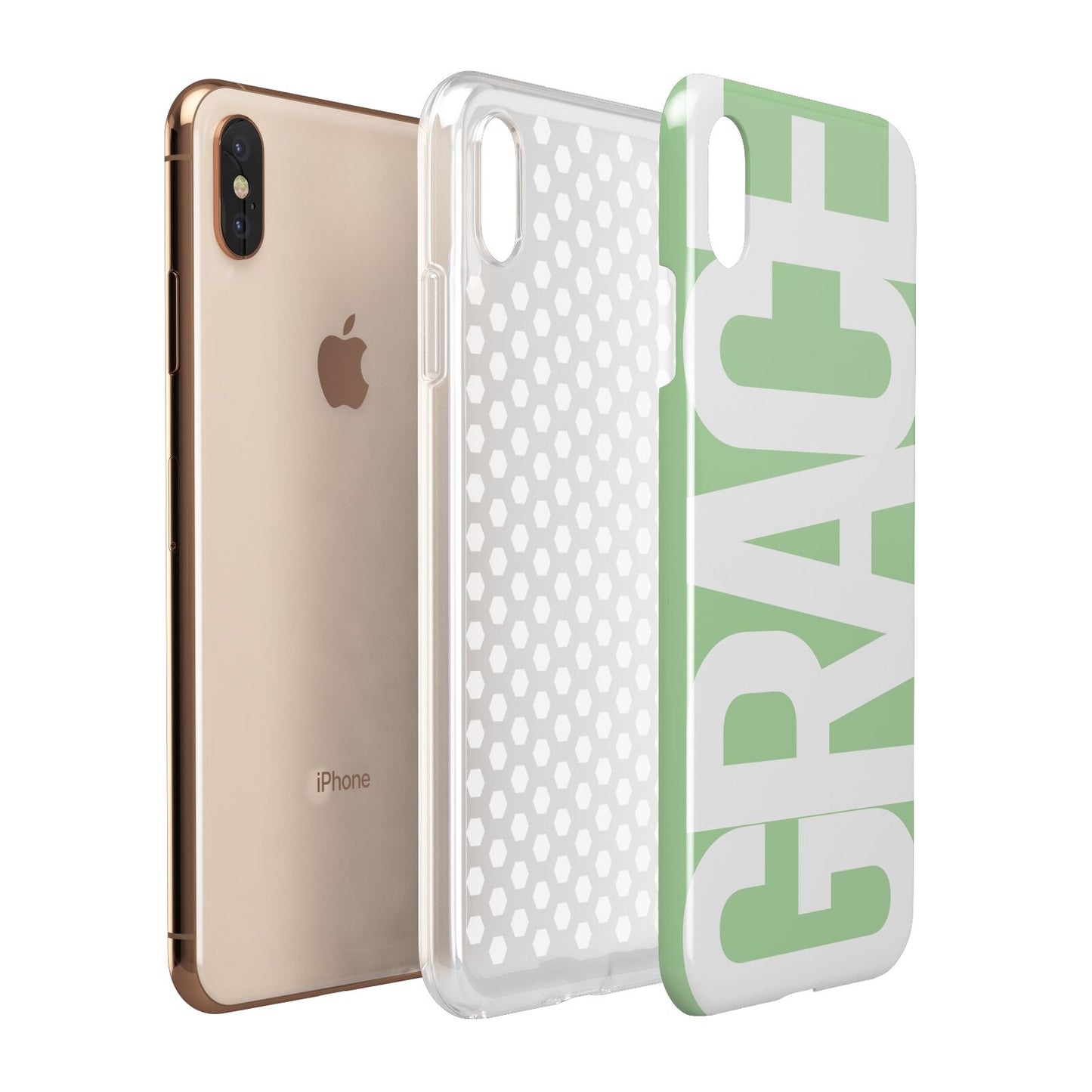 Pale Green with Bold White Text Apple iPhone Xs Max 3D Tough Case Expanded View