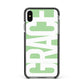 Pale Green with Bold White Text Apple iPhone Xs Max Impact Case Black Edge on Black Phone