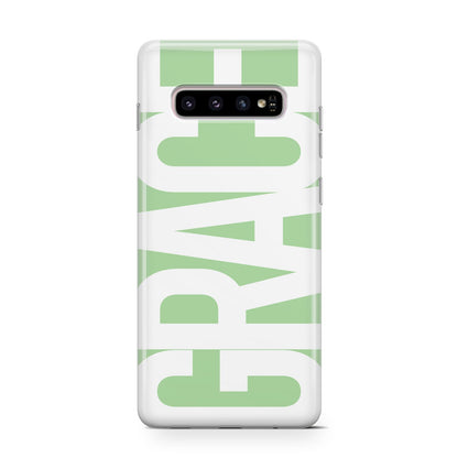 Pale Green with Bold White Text Samsung Galaxy S10 Case