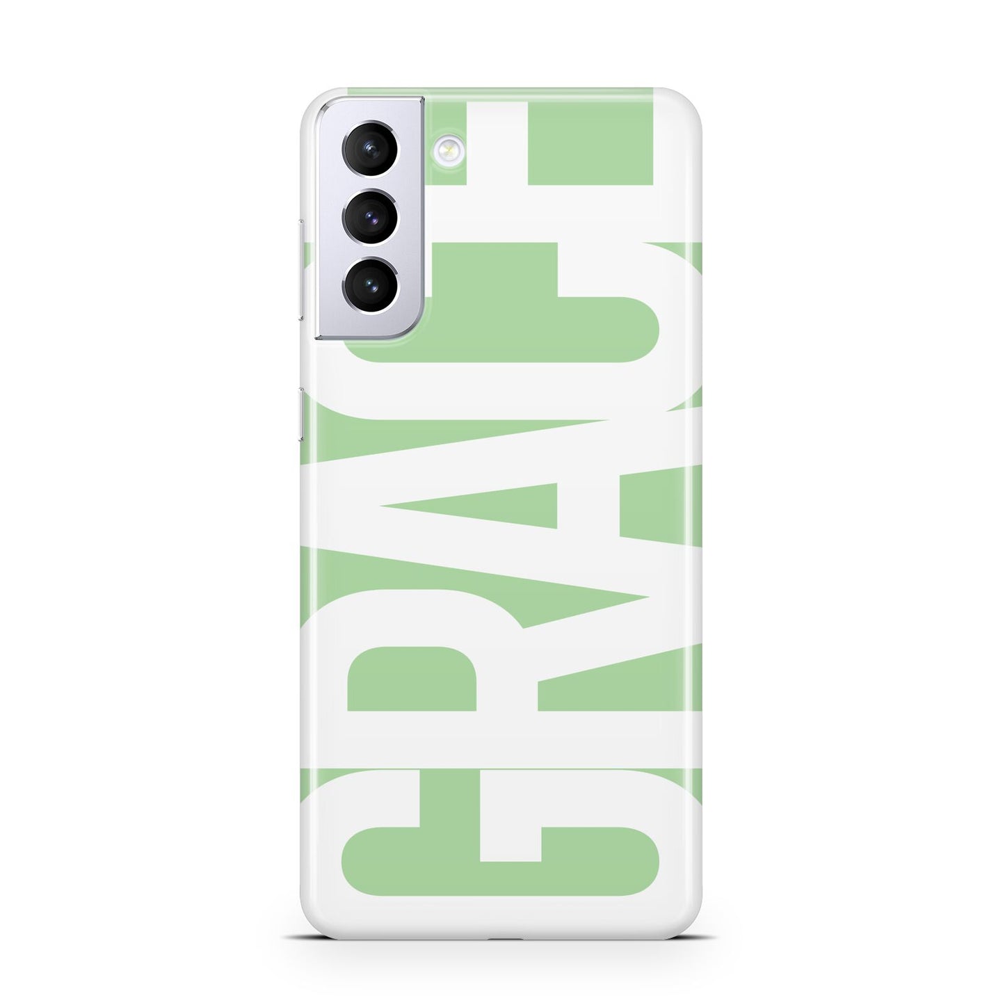 Pale Green with Bold White Text Samsung S21 Plus Phone Case