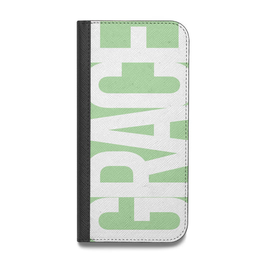 Pale Green with Bold White Text Vegan Leather Flip Samsung Case