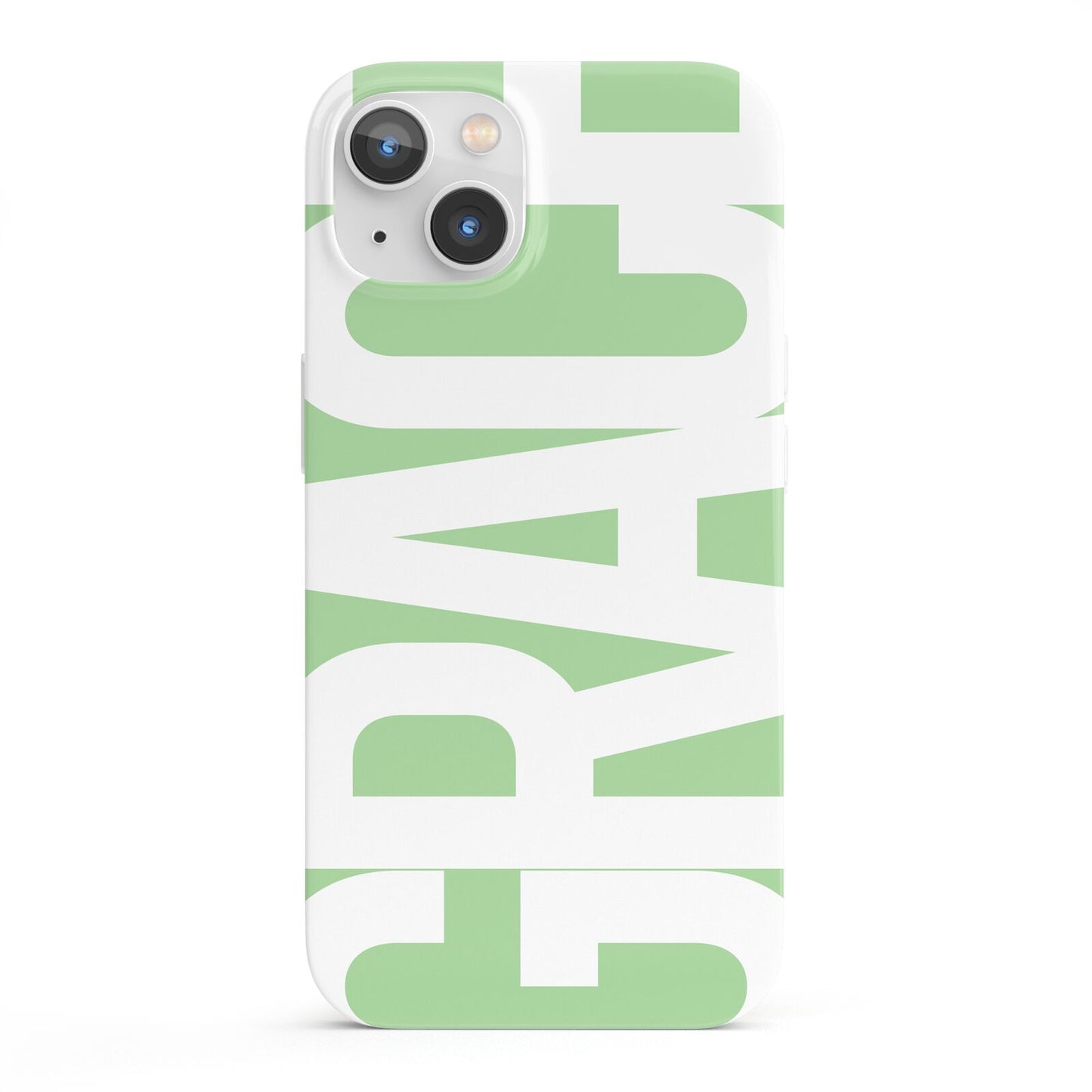 Pale Green with Bold White Text iPhone 13 Full Wrap 3D Snap Case