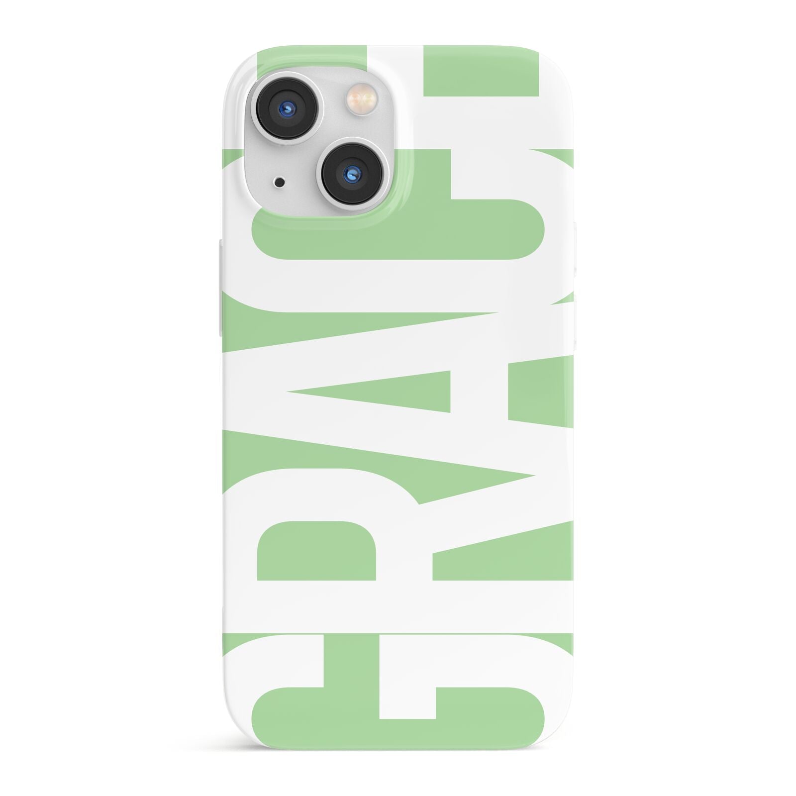 Pale Green with Bold White Text iPhone 13 Mini Full Wrap 3D Snap Case