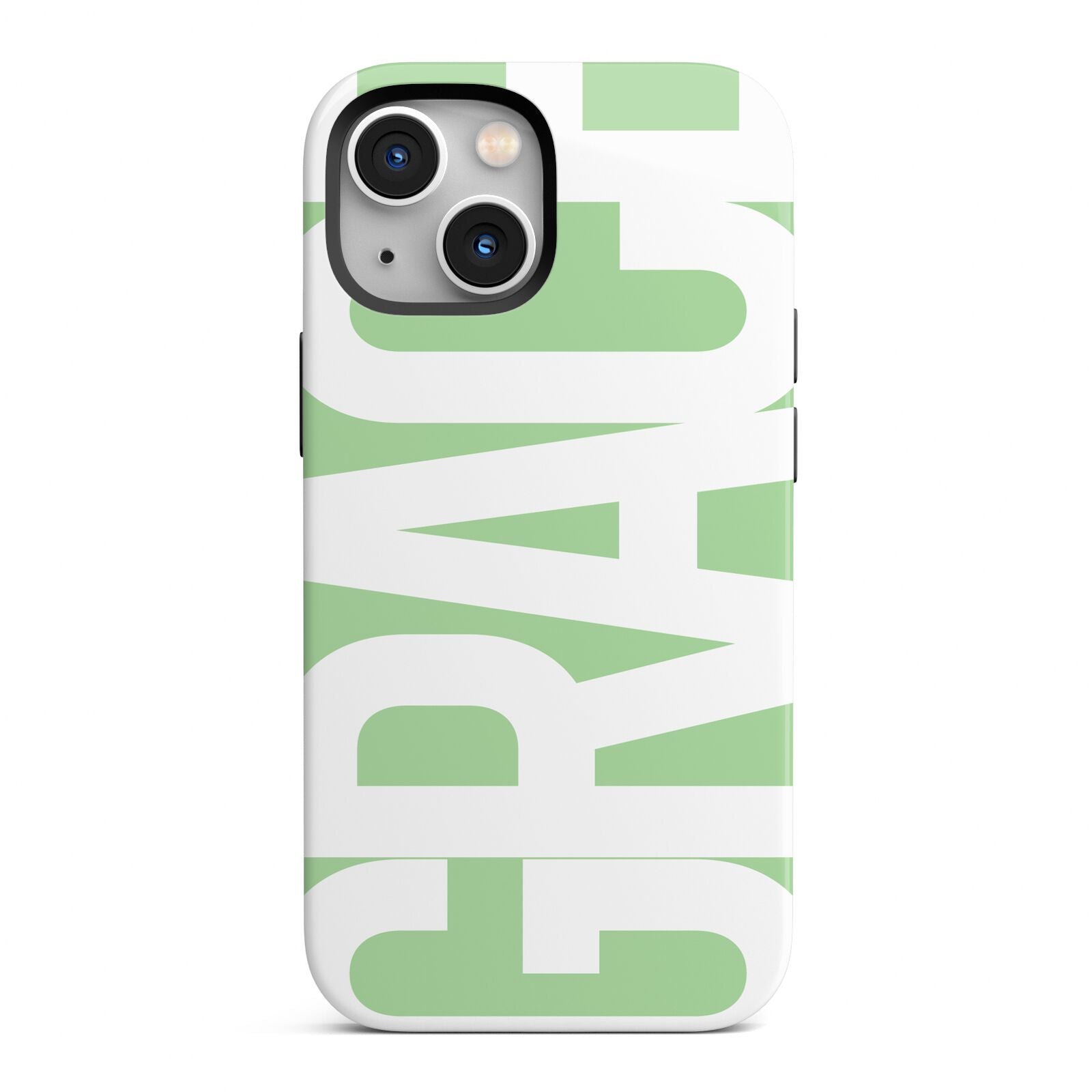 Pale Green with Bold White Text iPhone 13 Mini Full Wrap 3D Tough Case