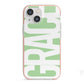 Pale Green with Bold White Text iPhone 13 Mini TPU Impact Case with Pink Edges