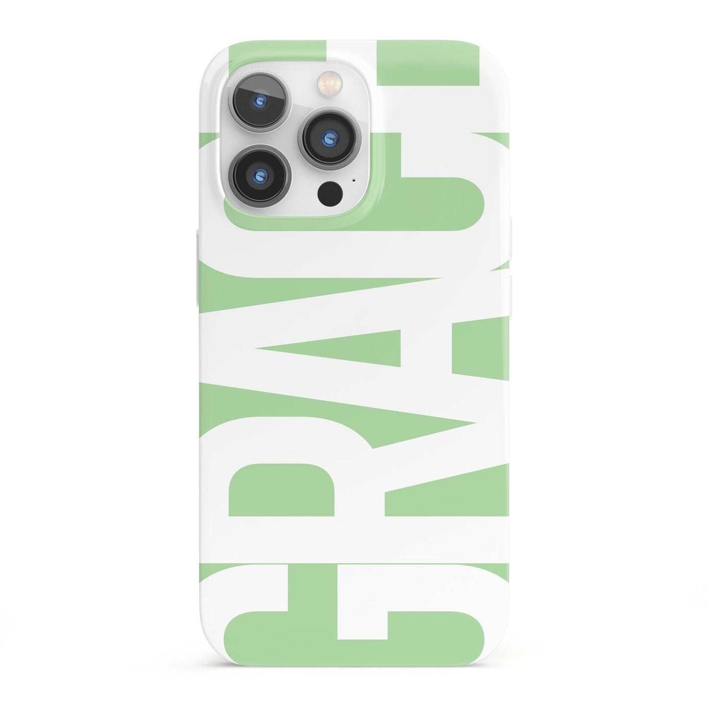Pale Green with Bold White Text iPhone 13 Pro Full Wrap 3D Snap Case