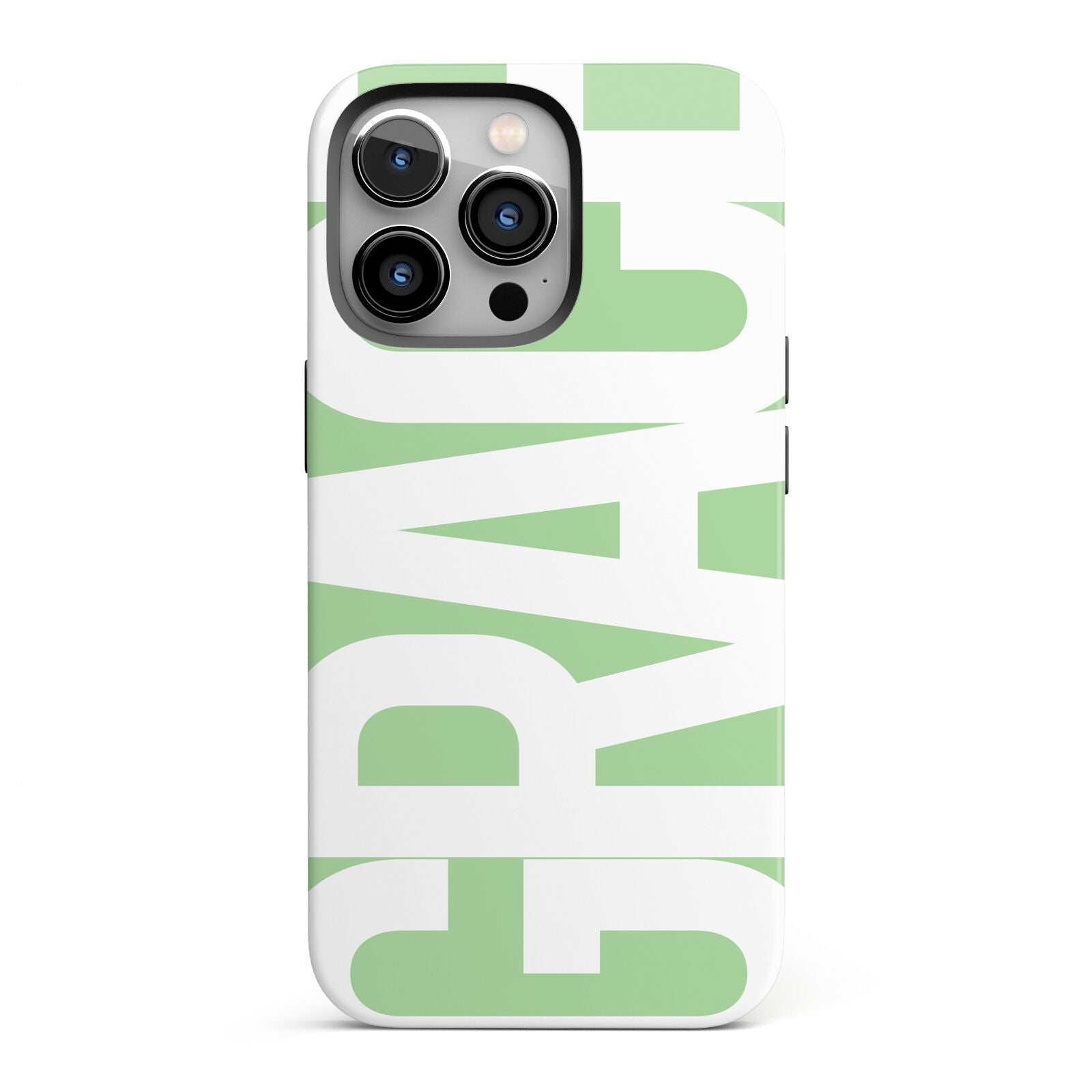 Pale Green with Bold White Text iPhone 13 Pro Full Wrap 3D Tough Case