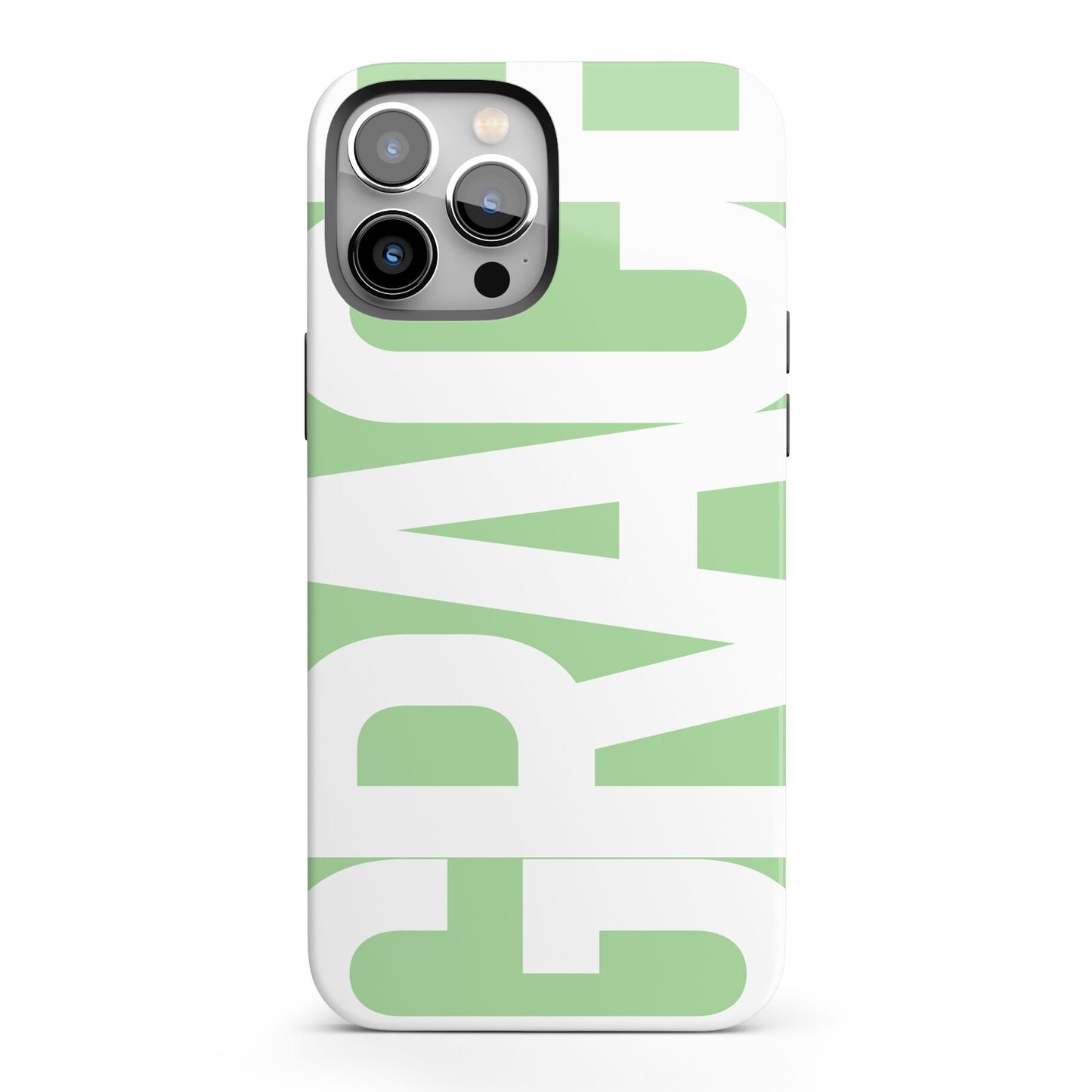 Pale Green with Bold White Text iPhone 13 Pro Max Full Wrap 3D Tough Case