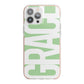 Pale Green with Bold White Text iPhone 13 Pro Max TPU Impact Case with Pink Edges