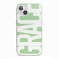 Pale Green with Bold White Text iPhone 13 TPU Impact Case with White Edges