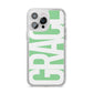 Pale Green with Bold White Text iPhone 14 Pro Max Clear Tough Case Silver