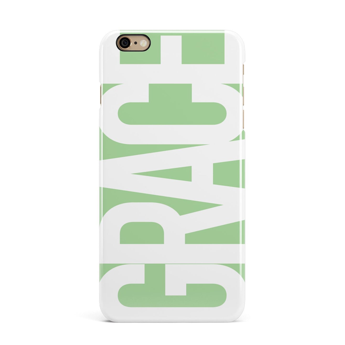 Pale Green with Bold White Text iPhone 6 Plus 3D Snap Case on Gold Phone
