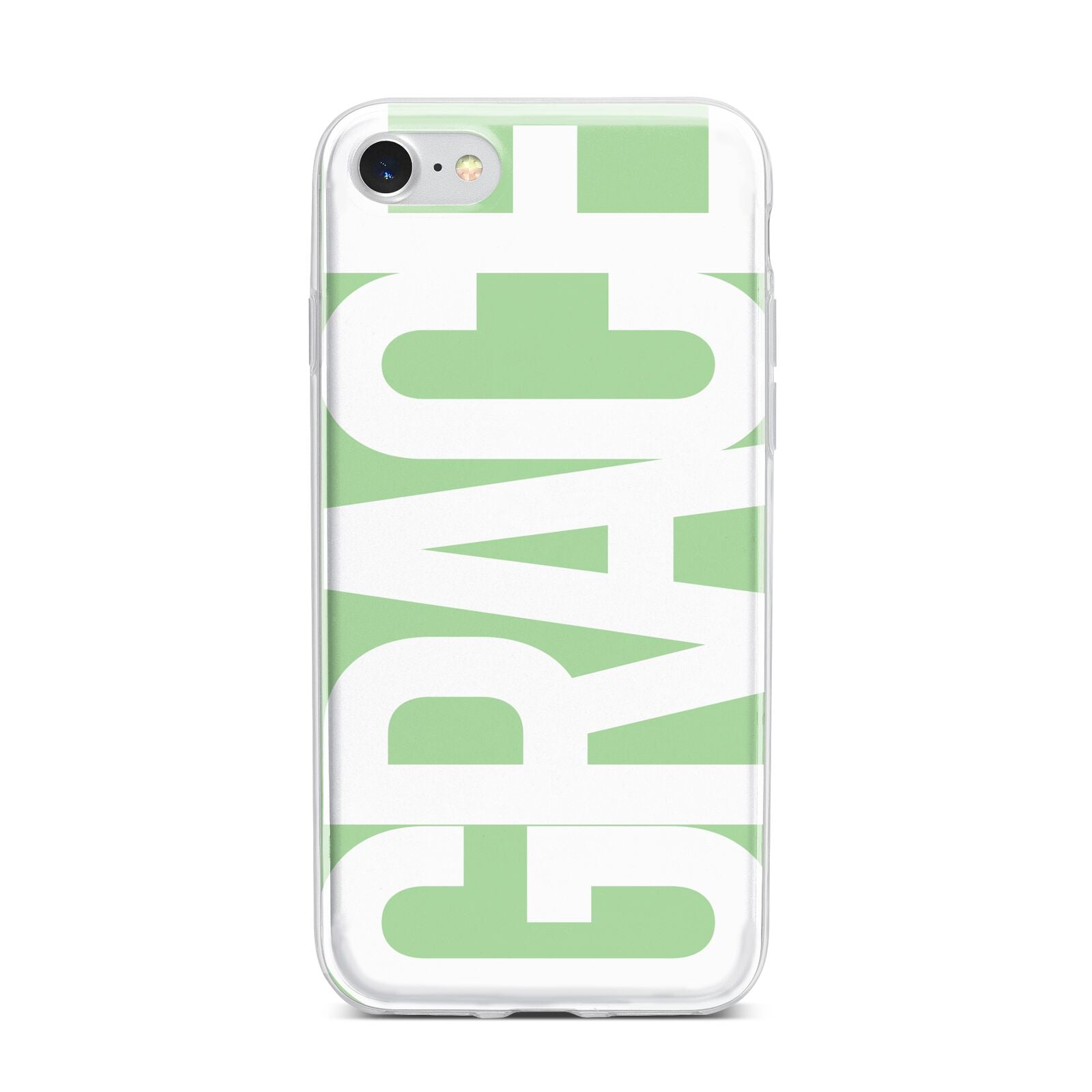 Pale Green with Bold White Text iPhone 7 Bumper Case on Silver iPhone