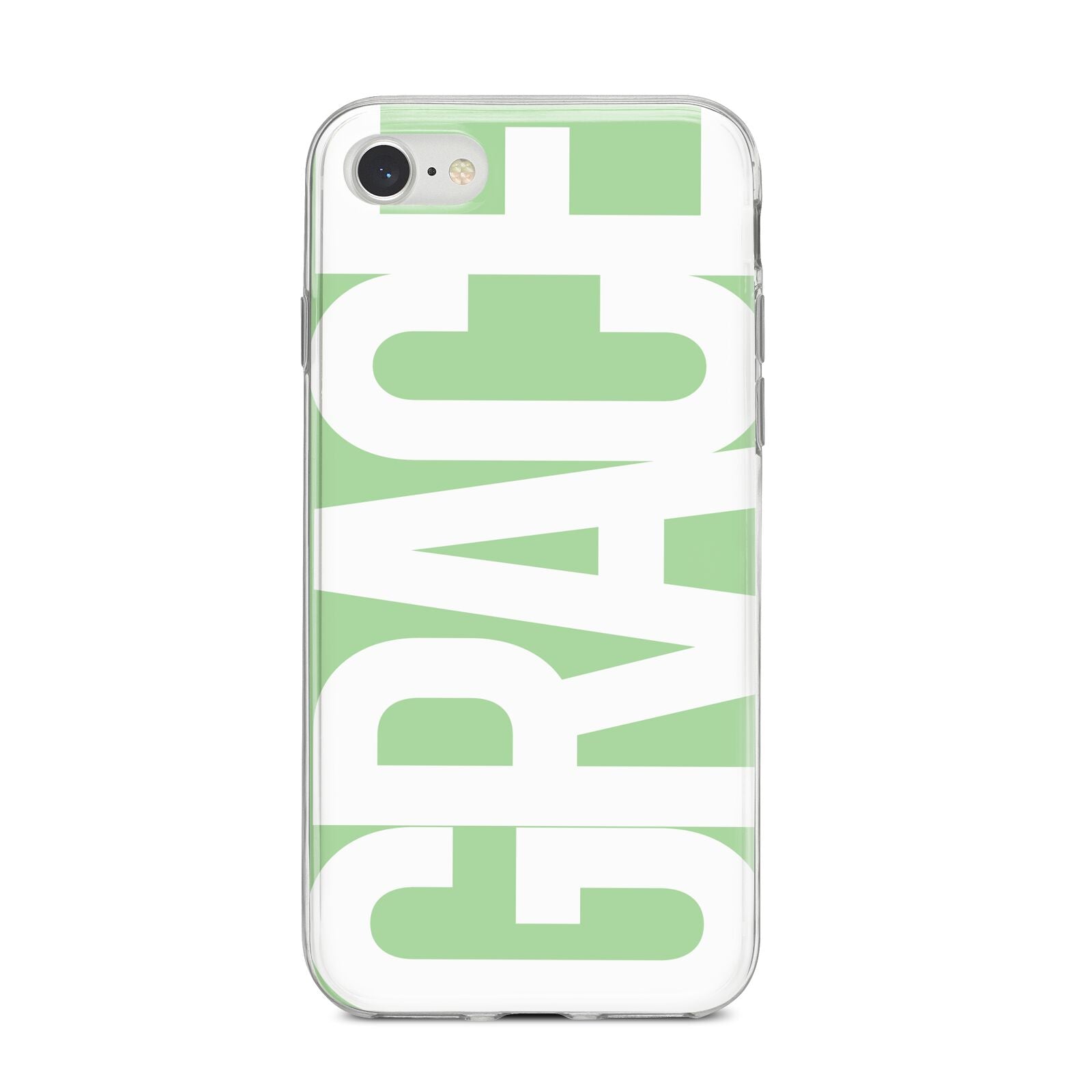 Pale Green with Bold White Text iPhone 8 Bumper Case on Silver iPhone