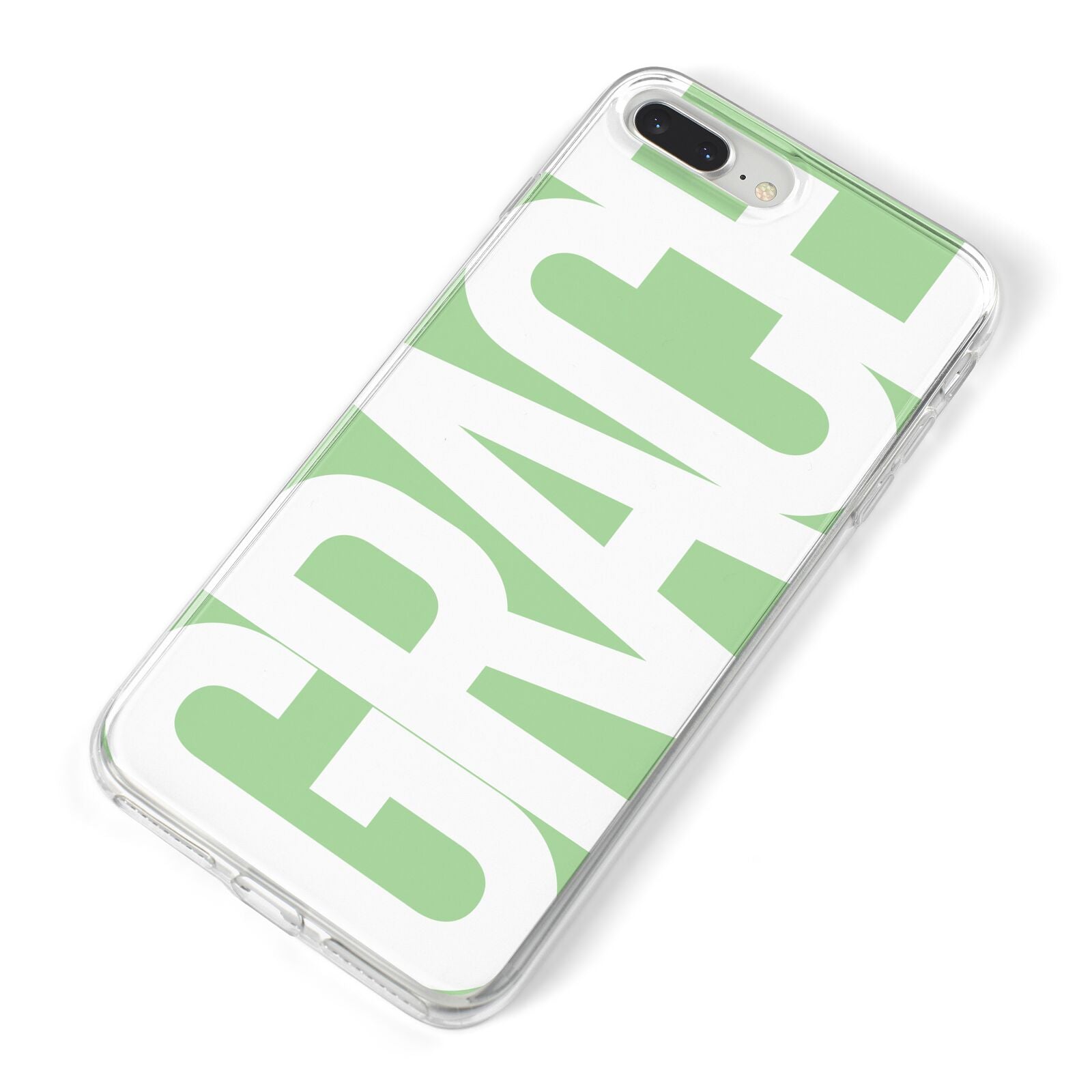 Pale Green with Bold White Text iPhone 8 Plus Bumper Case on Silver iPhone Alternative Image