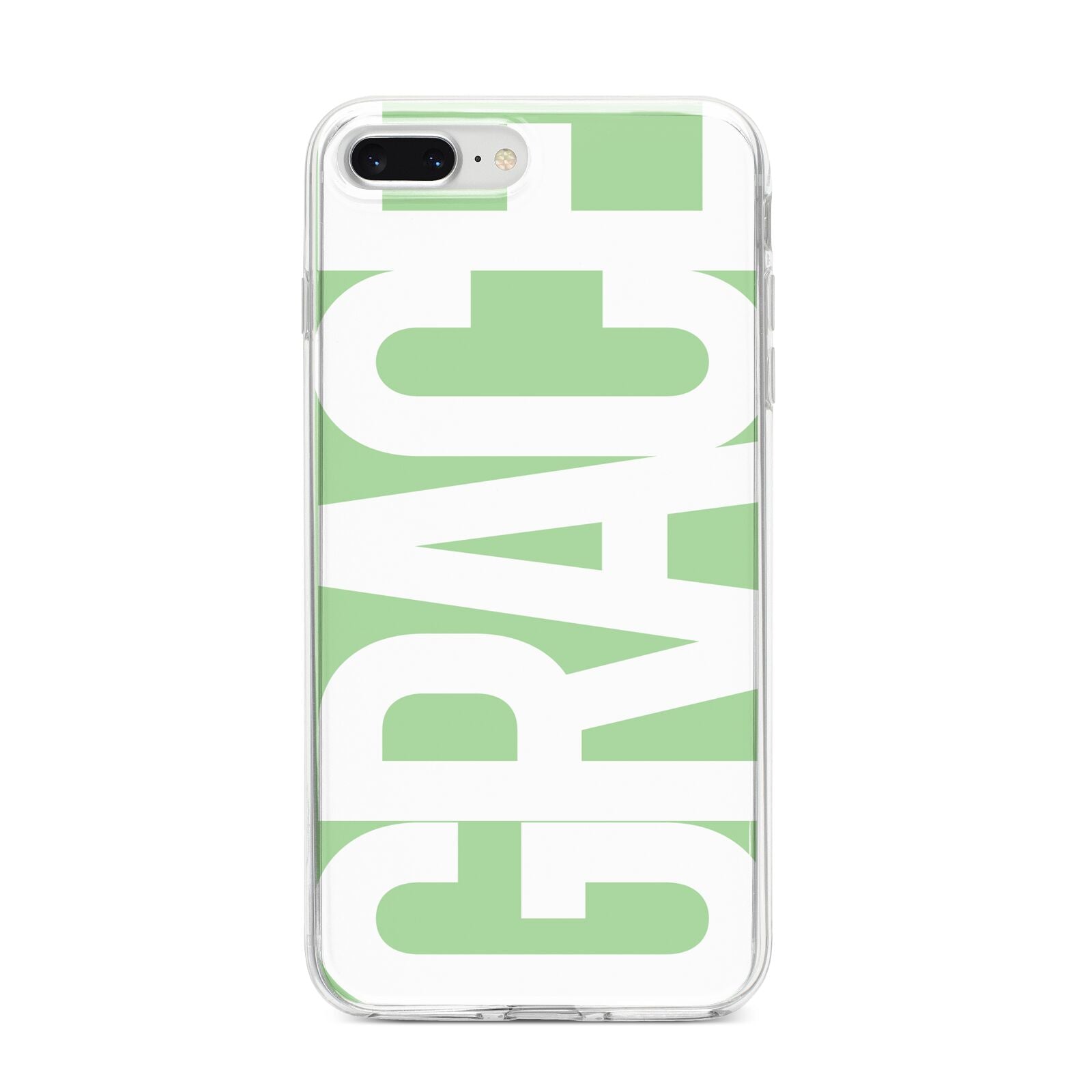Pale Green with Bold White Text iPhone 8 Plus Bumper Case on Silver iPhone