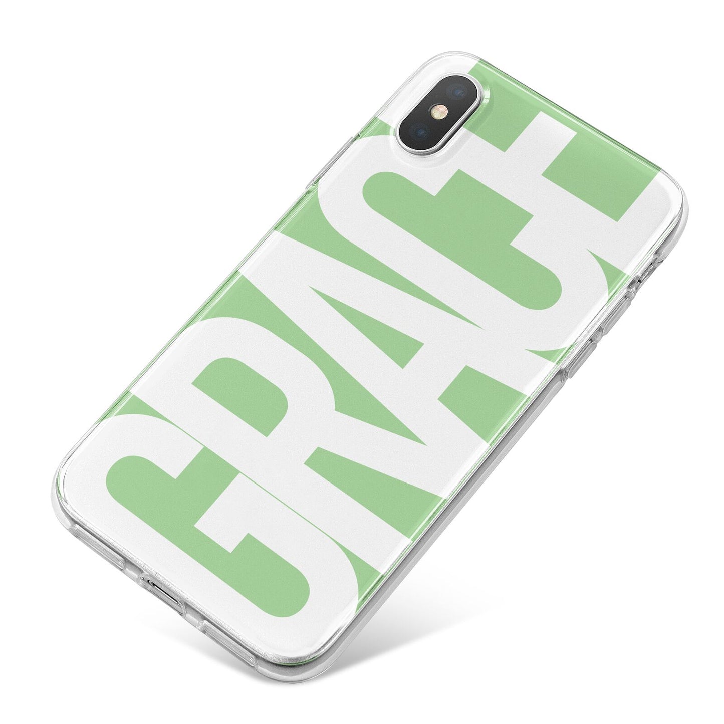 Pale Green with Bold White Text iPhone X Bumper Case on Silver iPhone